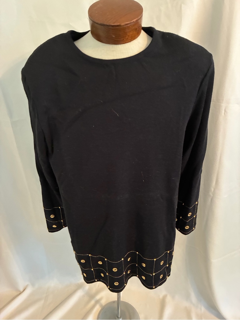 Vintage theomiles Black Knit Tunic Top Gold Button Detail 2X